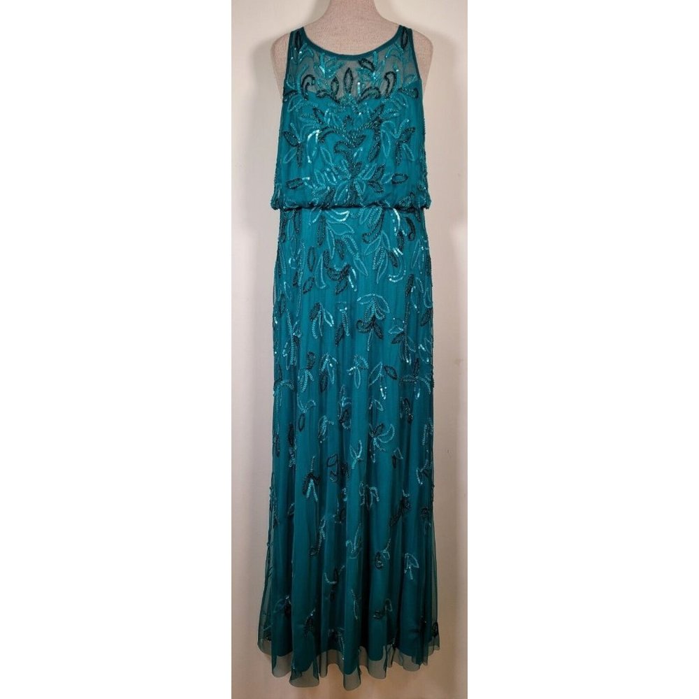 Emerald Green Heavily Beaded Formal Prom Long Dress Size Small Waist 28 Inches